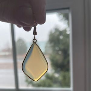 Gorgeous iridescent moonstone dangly earrings with gold edges